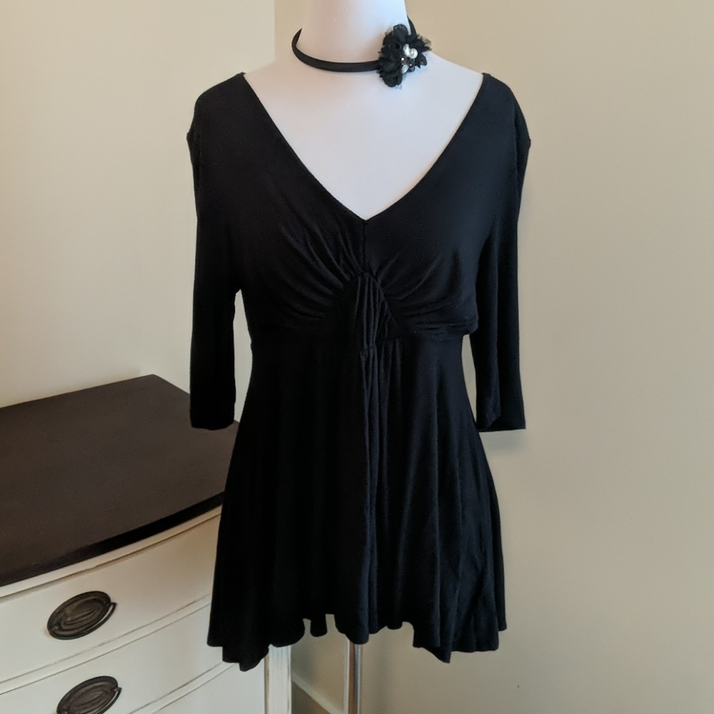 Anthropologie black 3/4 sleeve v neck top